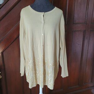 Bob Mackie Studio Beige Sequin Embellished Cardigan Sweater 1X Rayon/Nylon